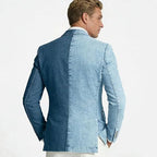 Denim Double-Breasted Peak-Lapel Blazer