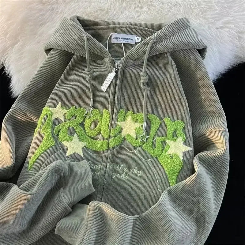 Y2K Embroidered Zip Hoodie