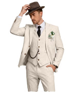 Three-Piece Linen Notch-Lapel Suit