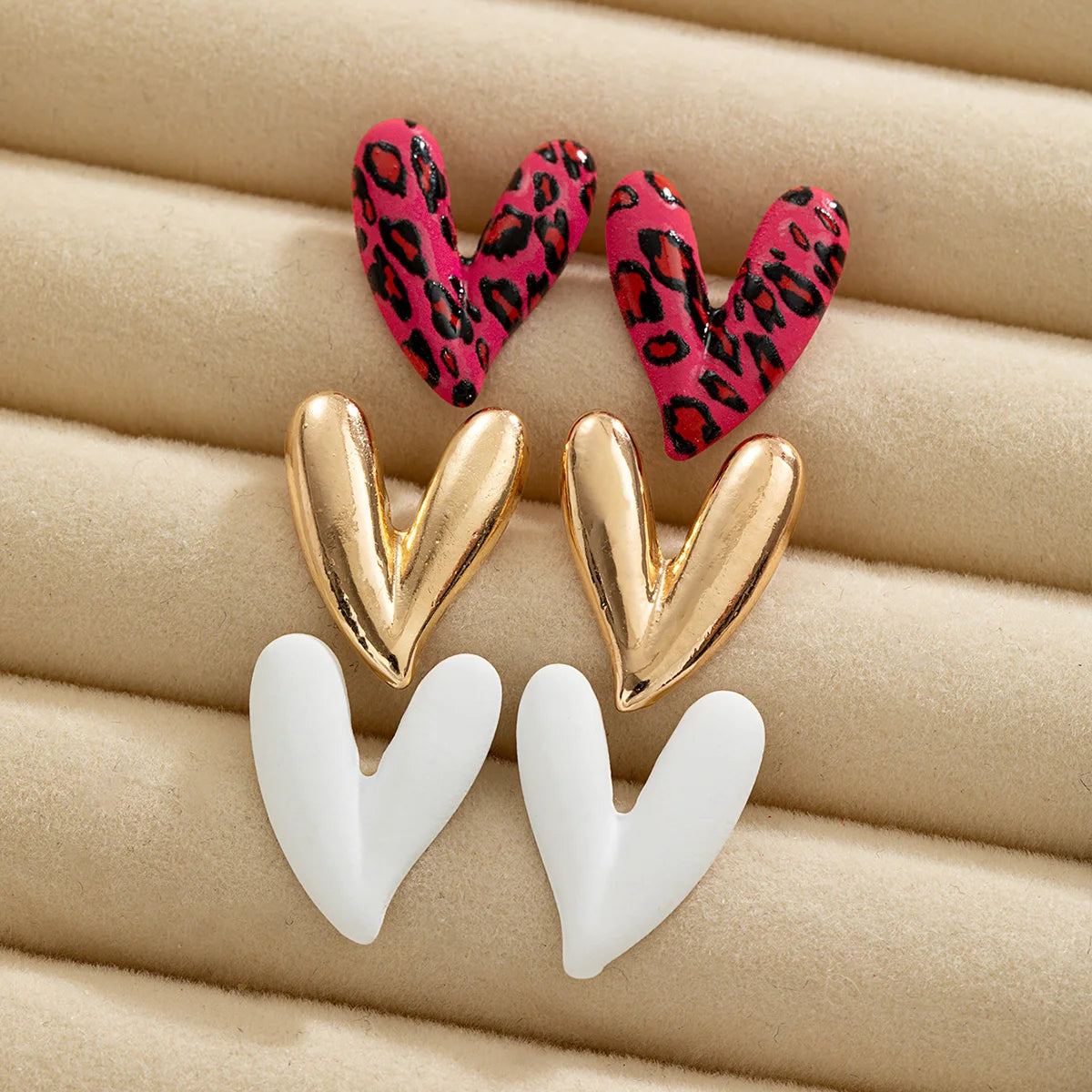 Leopard Heart Earrings Set