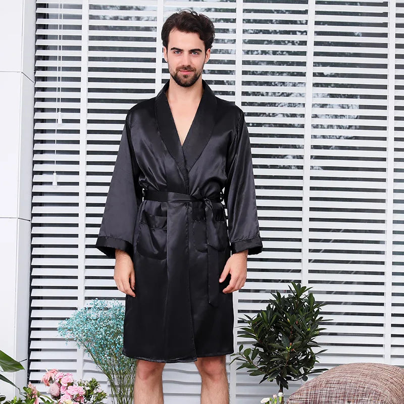 Summer Satin Shorts Robe Bathrobe
