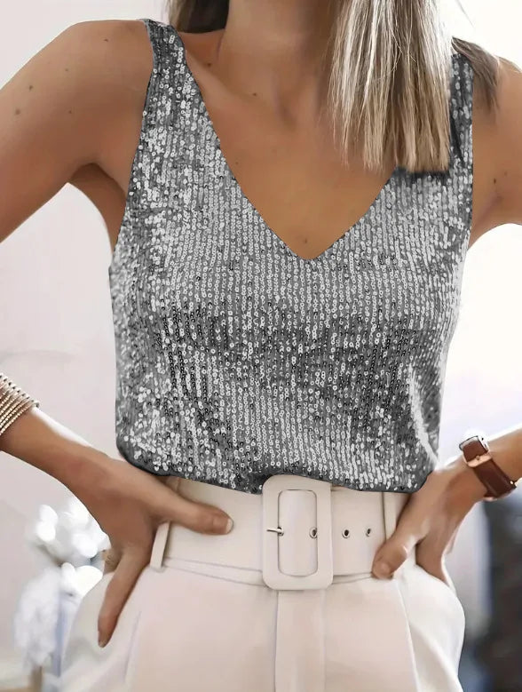 Sequin V-Neck Tank Top