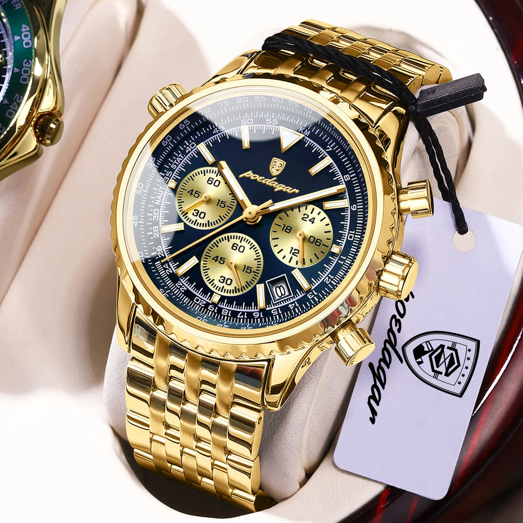 POEDAGAR Business Blue Steel Watch