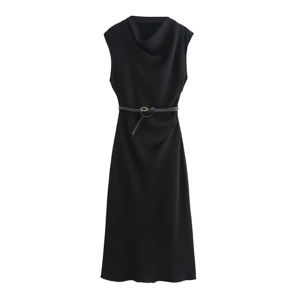 Belted Sleeveless Midi Dress