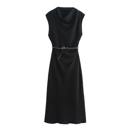 Belted Sleeveless Midi Dress