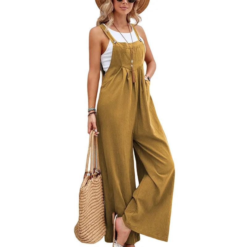 Casual Wide-Leg Cotton Linen Jumpsuit