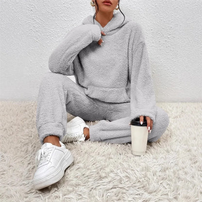 Women’s Plush Hooded Sweatshirt & Trousers 2-Piece Set