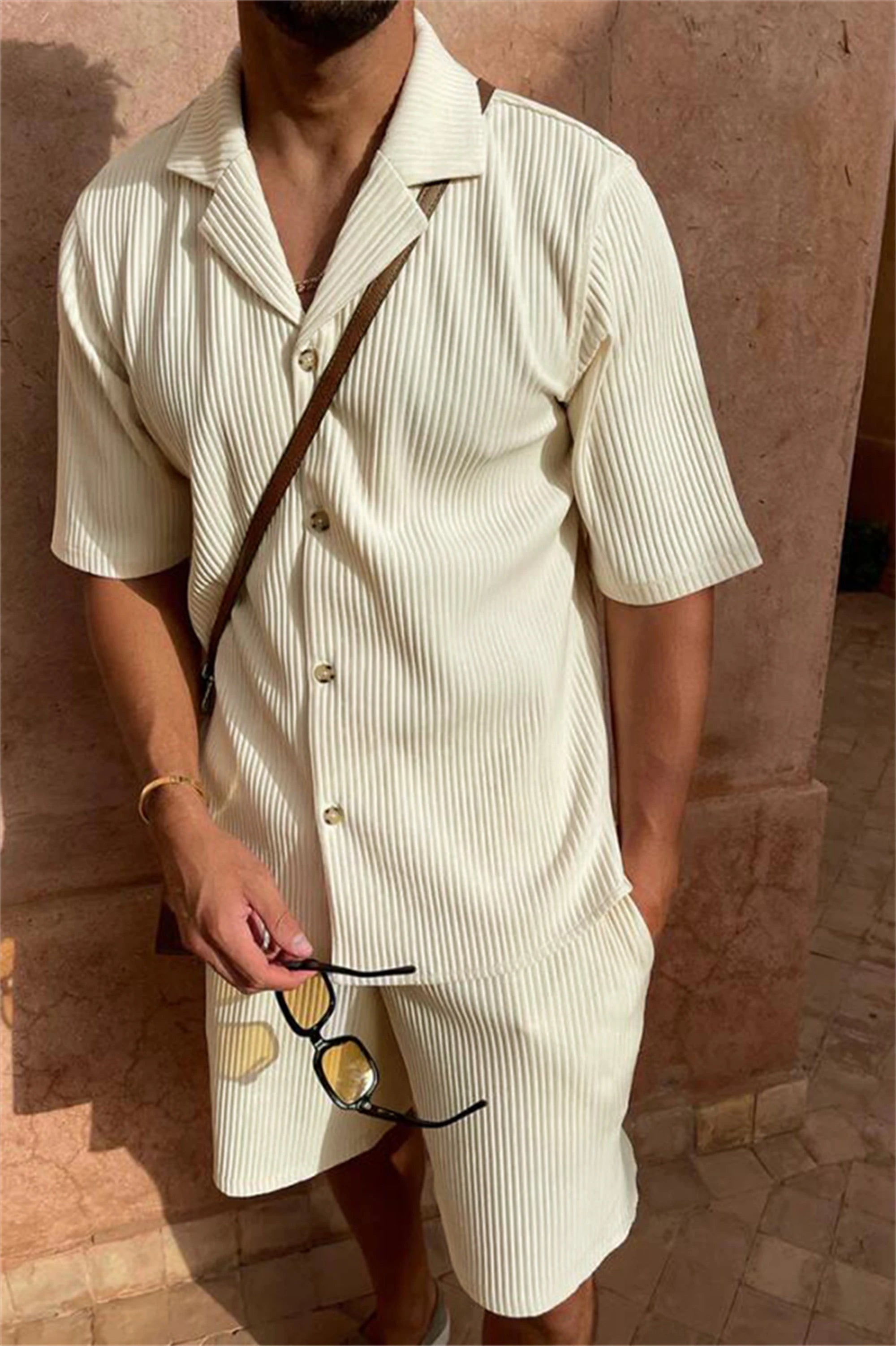 Corduroy Shirt Shorts Beach Set