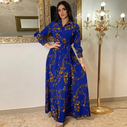 Digital Print Long Sleeve Maxi Dress