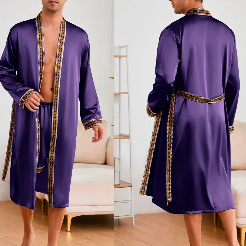 Ice Silk Pajamas 2Pcs Bathrobe