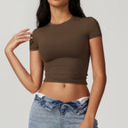 Nylon Short Sleeve True-To-Size Fit Crop Top
