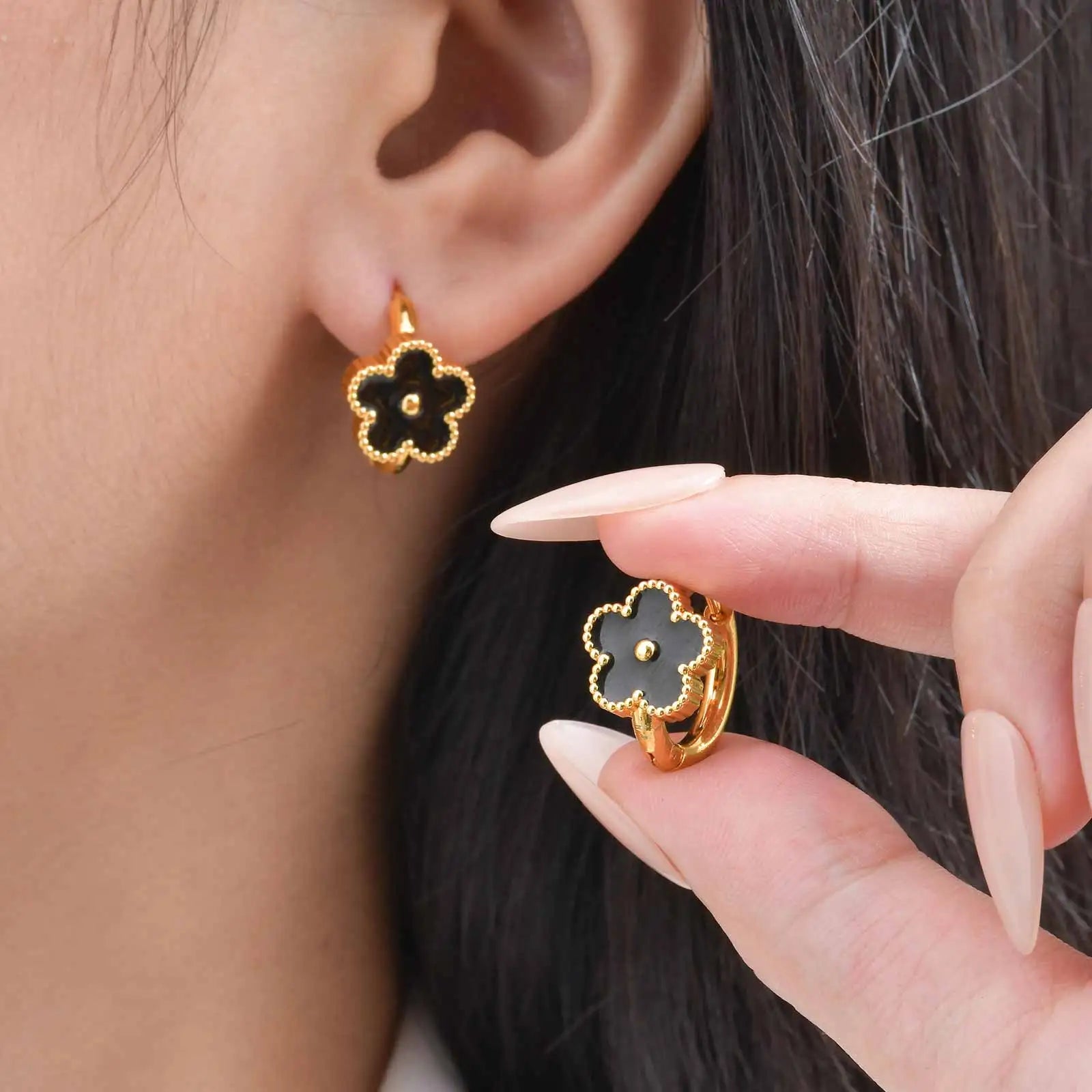 Flower Gold Hoop Earrings
