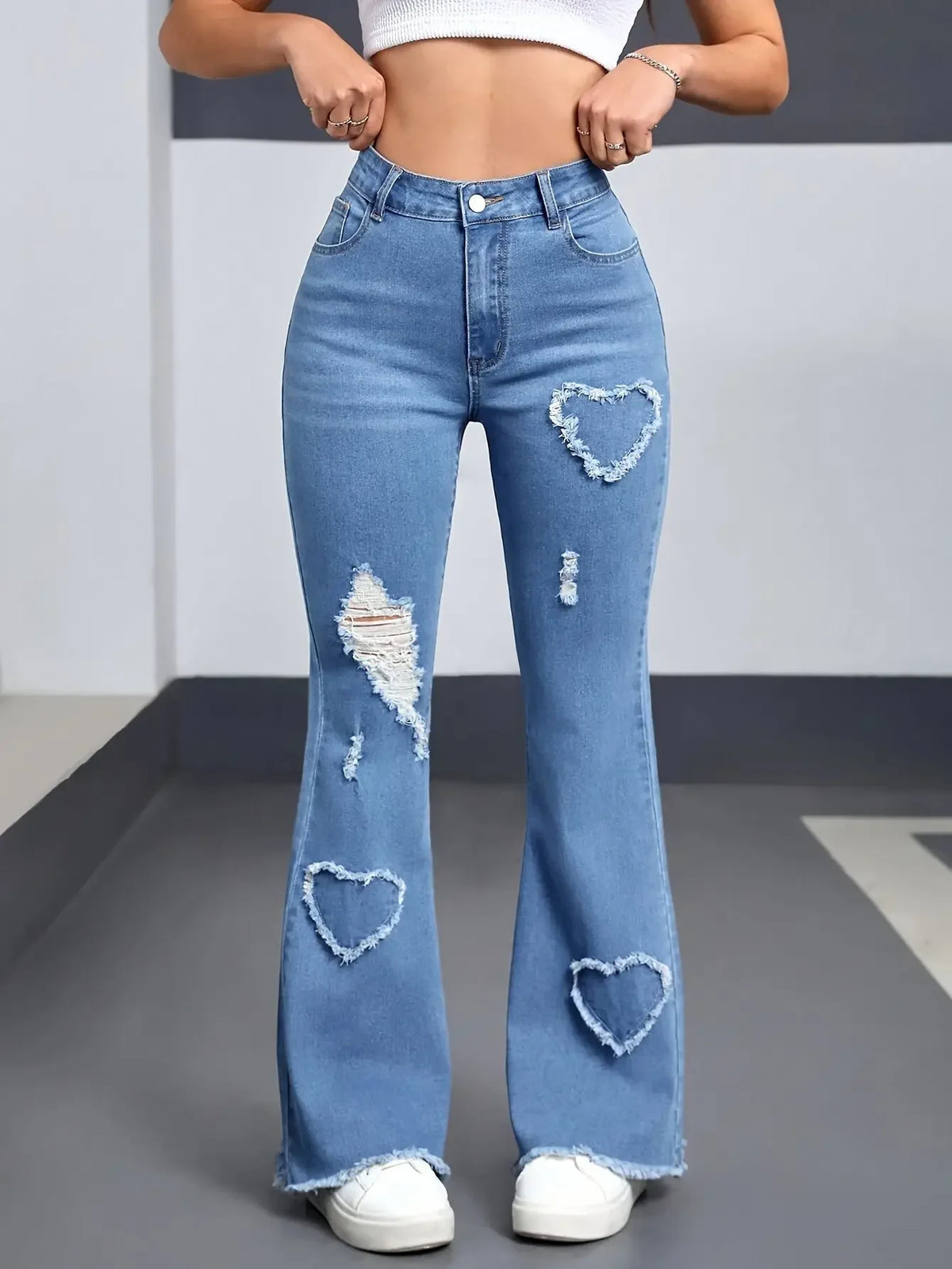 Heart-Shaped Stretch Flared Jeans