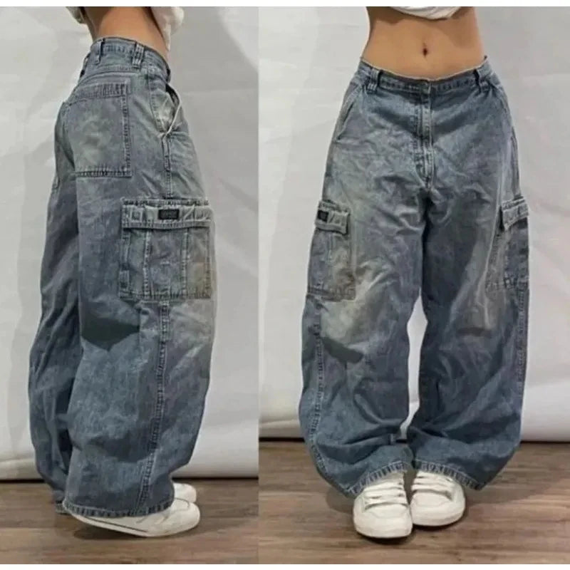 Mid Waist Punk Wide Jeans