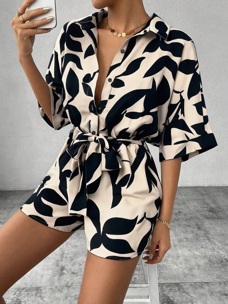 Geometric Print Loose-Fit Commuter Romper