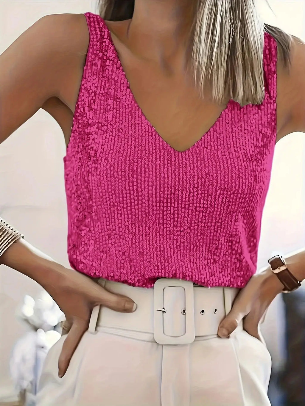 Sequin V-Neck Tank Top