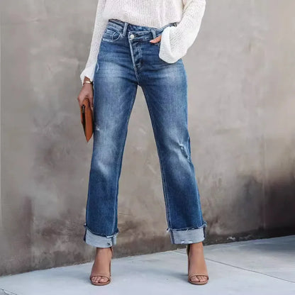 Women Ripped Ankle Jeans