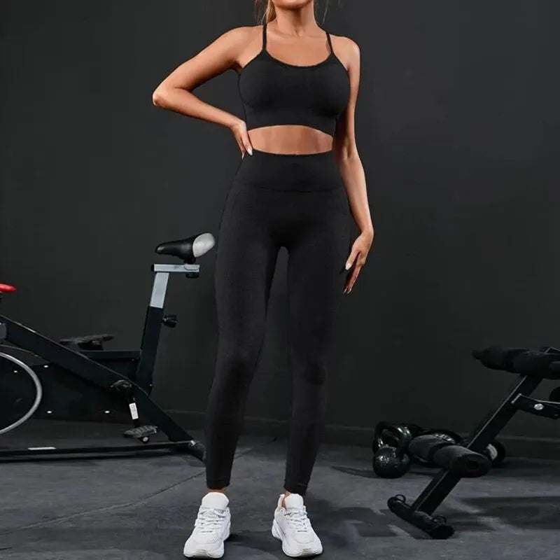 Nylon Geometric Print Sleeveless Two-Piece Yoga Set