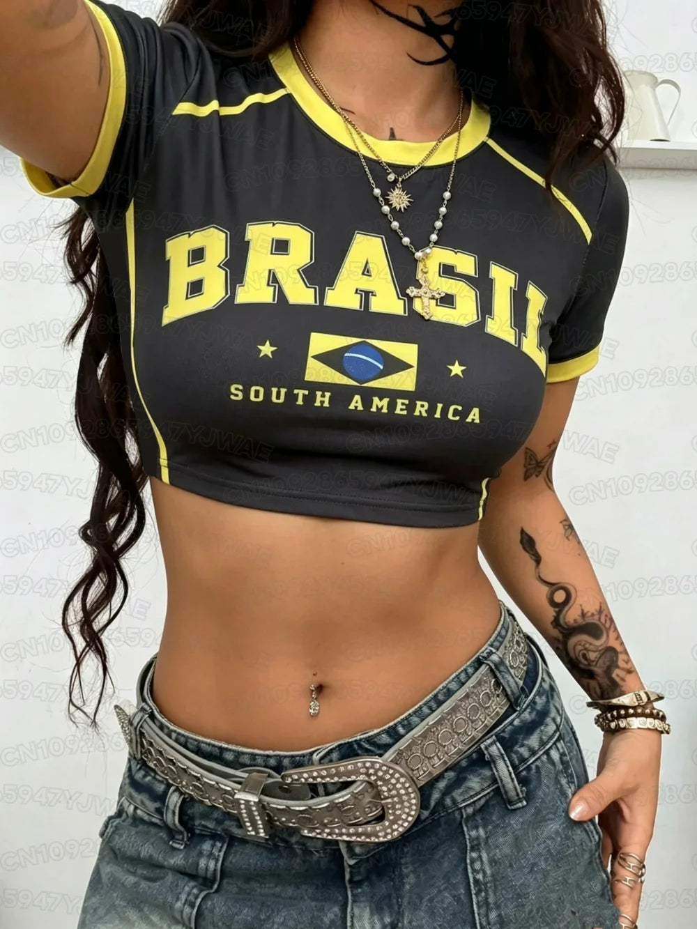 Broadcloth Letter Print Short Sleeve Crop Top