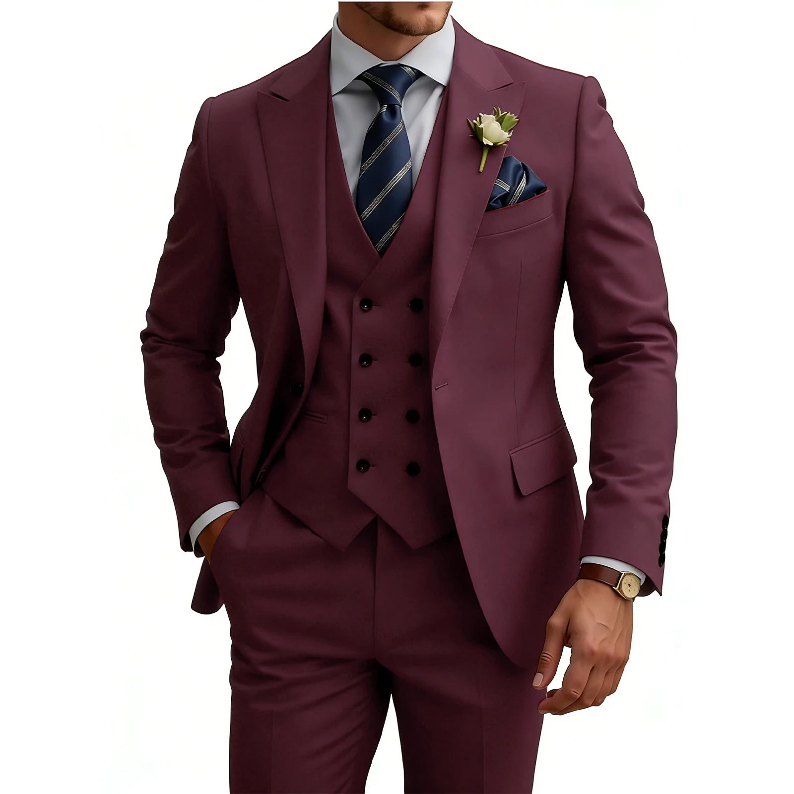 Three-Piece Double-Breasted Formal Tuxedo