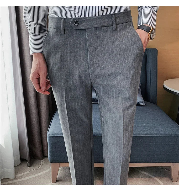 Black Striped British Suit Trousers