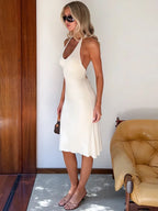 Halter Ruffle-Hem Midi Dress