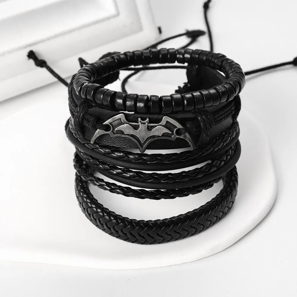 Black Leather Beaded Bracelet