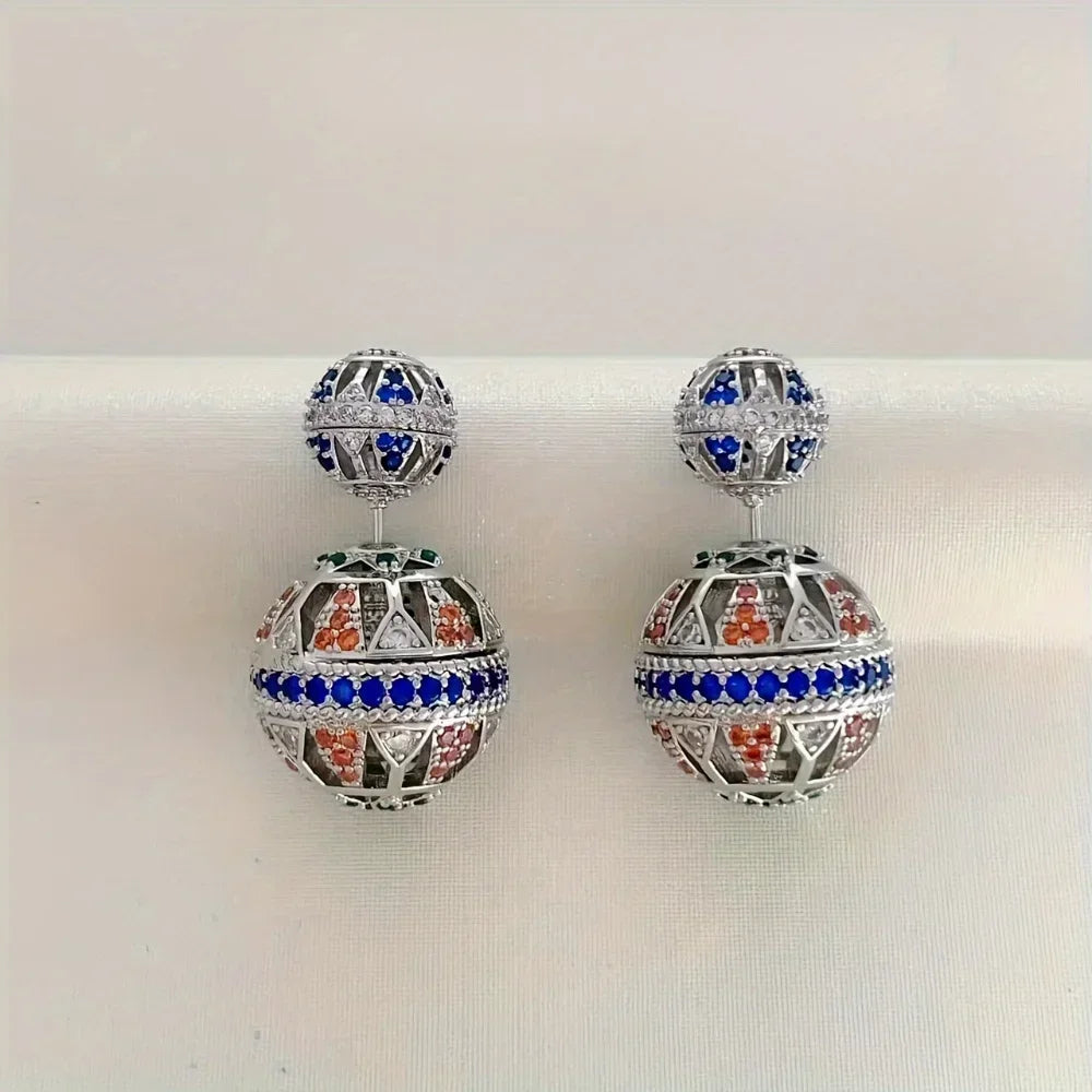 Ethnic Round Zircon Stud Earrings
