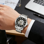 AOKULASIC Skeleton Leather Automatic Watch