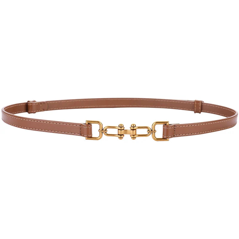 Korean Slim Genuine Leather Belt with Gold Buckle