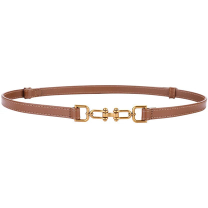 Korean Slim Genuine Leather Belt with Gold Buckle