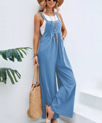 Casual Wide-Leg Cotton Linen Jumpsuit