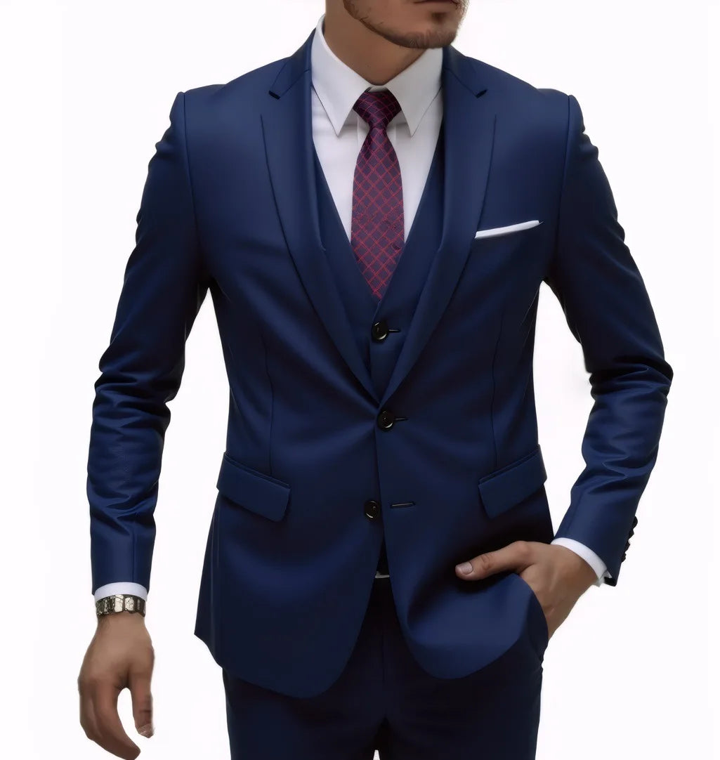 Three-Piece Solid Two-Button Suit Set