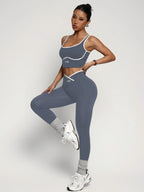 Nylon Crew Neck Pullover Two-Piece Yoga Set