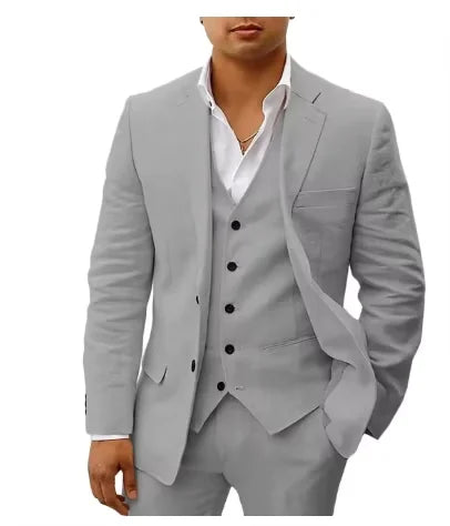 Linen Three-Piece Beach Wedding Tuxedo