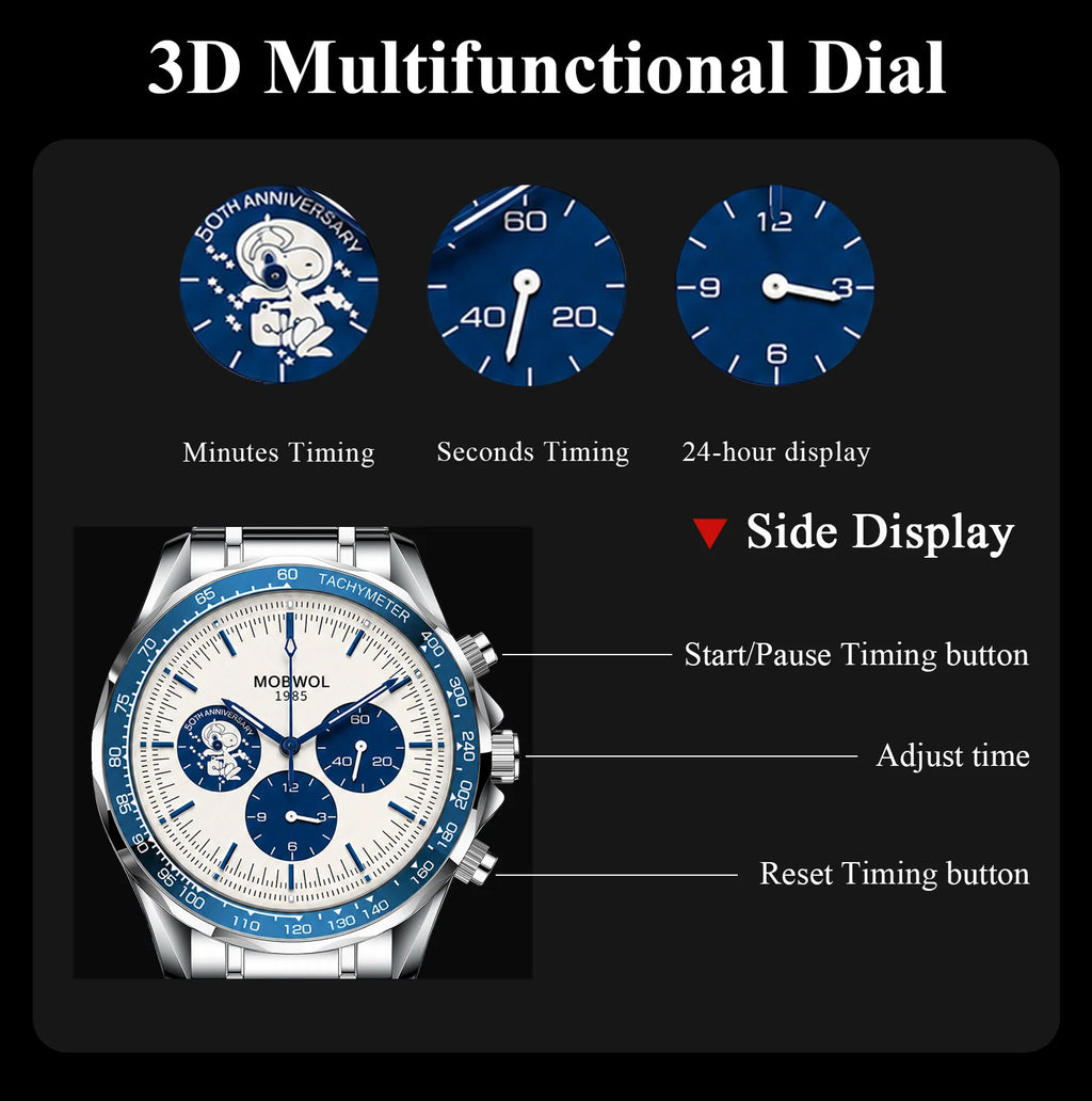 MOBWOL Blue Bezel Steel Watch