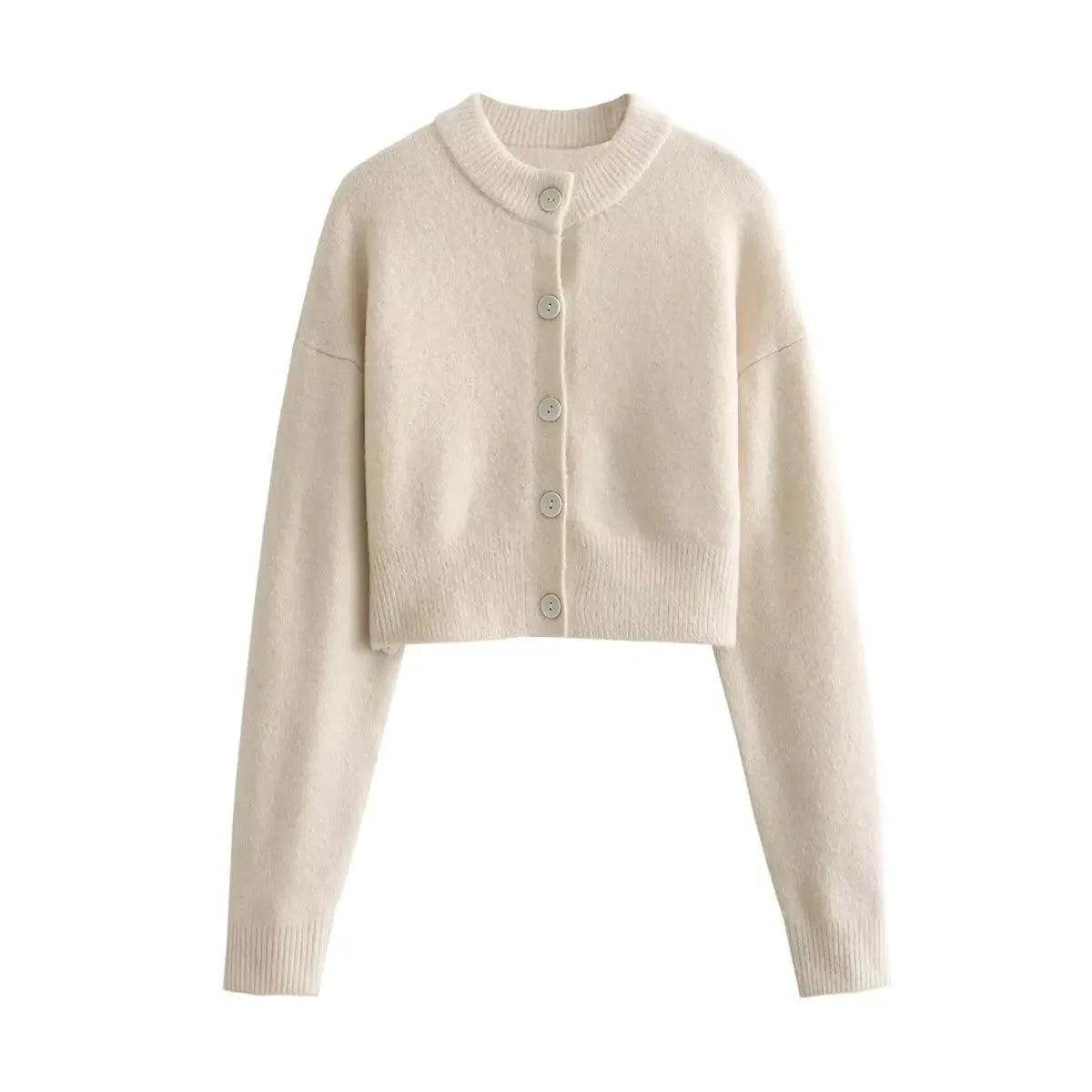 Beige Green Cropped Cardigan