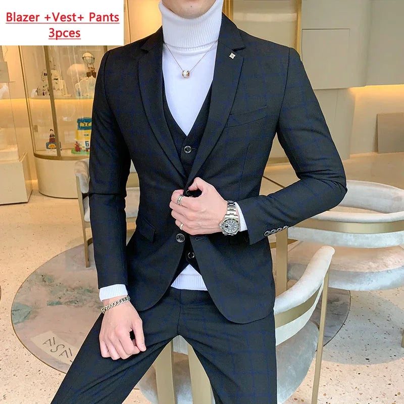 Boutique Plaid Three-Piece Business Suit