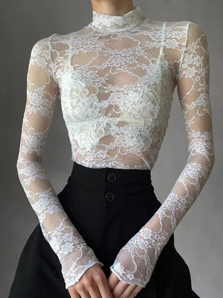 Lace Turtleneck Blouse