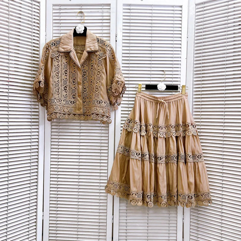 Embroidered Summer Skirt Suit