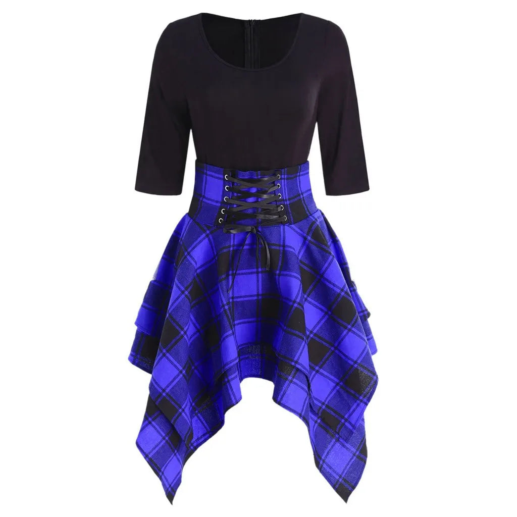 Asymmetrical Plaid Mini Dress