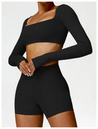 Nylon Solid Long Sleeve Two-Piece Yoga Set