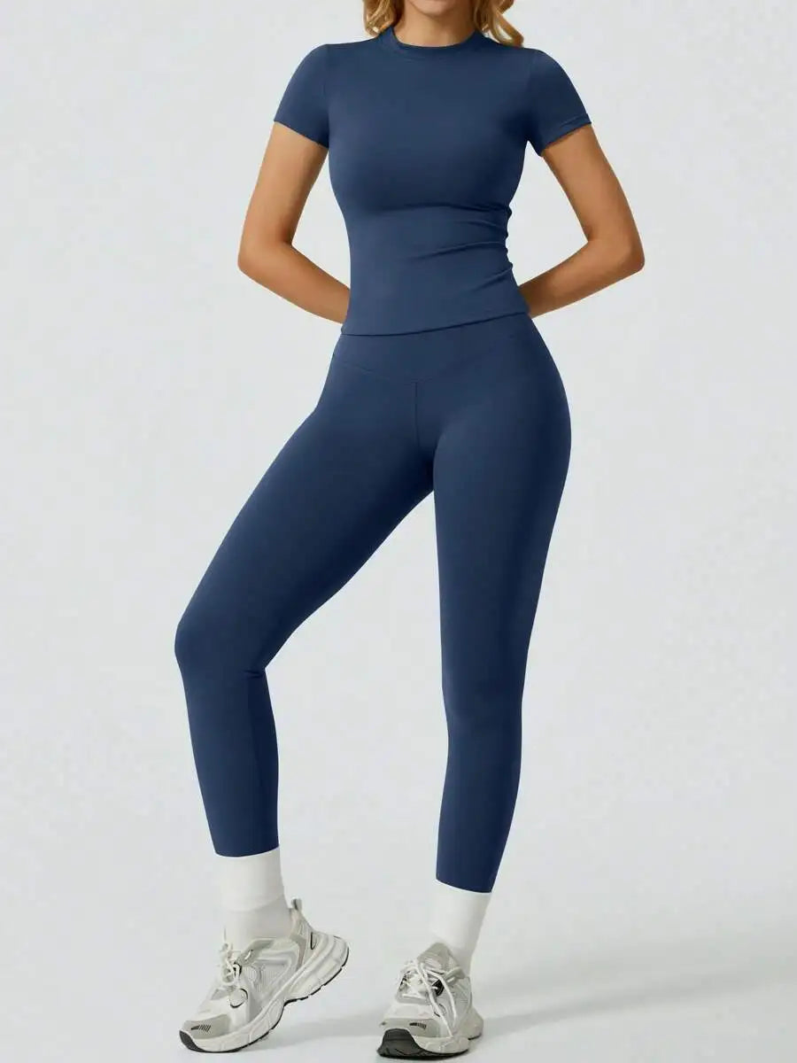 Everyday Nylon Solid Elastic Waist Two-Piece Yoga Set