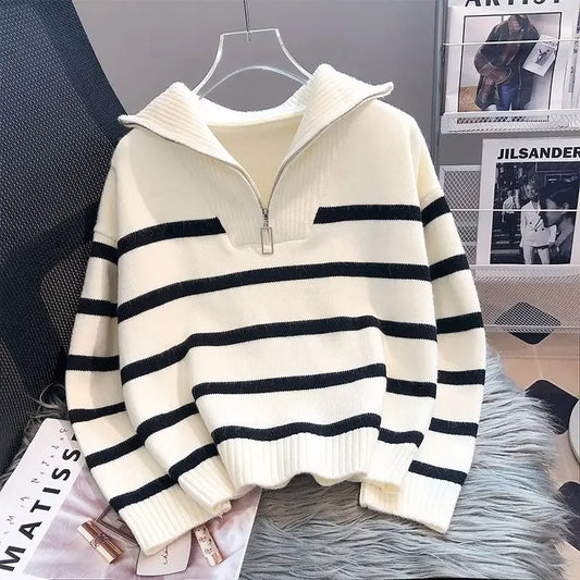 Zipper Stripe Pullover Sweater