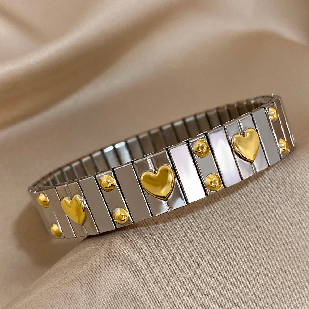 Vintage Heart Star Bangle Bracelet