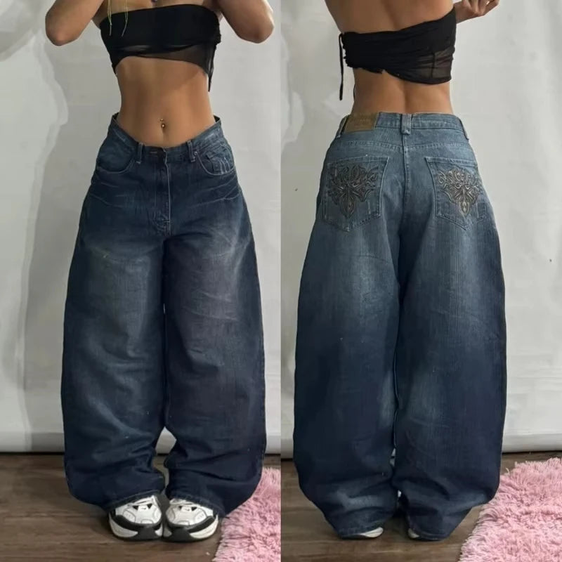 Mid Waist Punk Wide Jeans