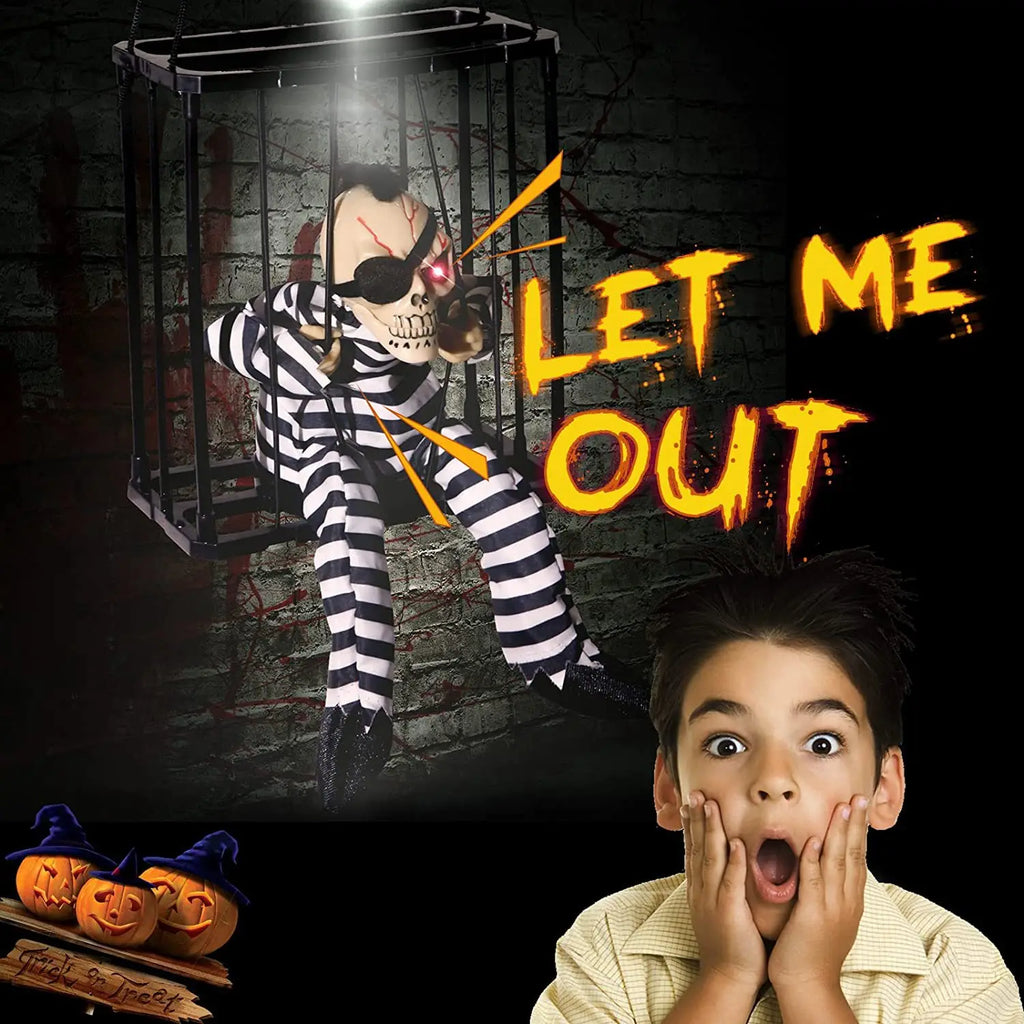 Animated Skeleton Prisoner Cage Prop