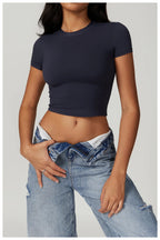 Nylon Short Sleeve True-To-Size Fit Crop Top