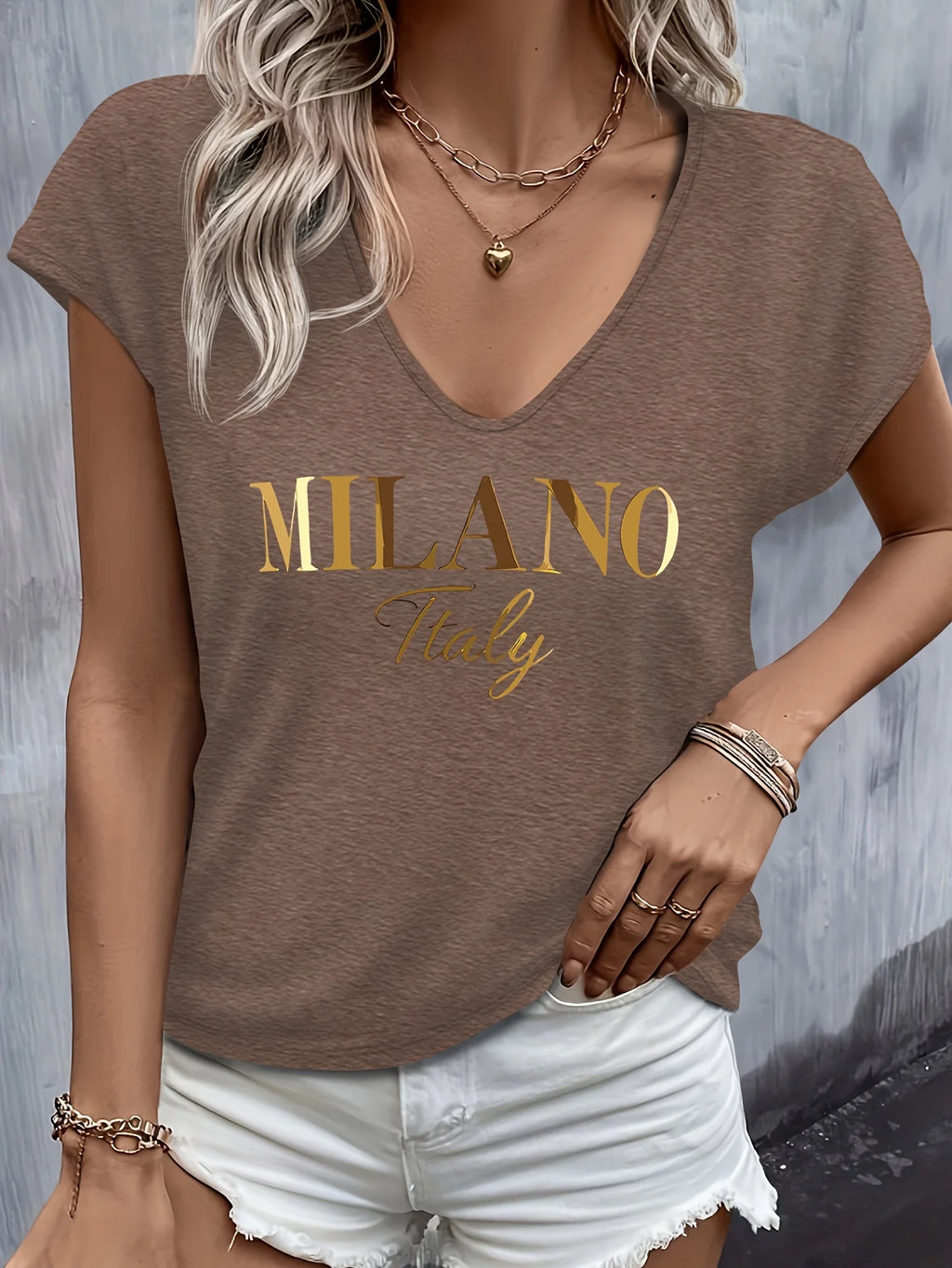 Herringbone Letter Print Short Sleeve T-Shirt