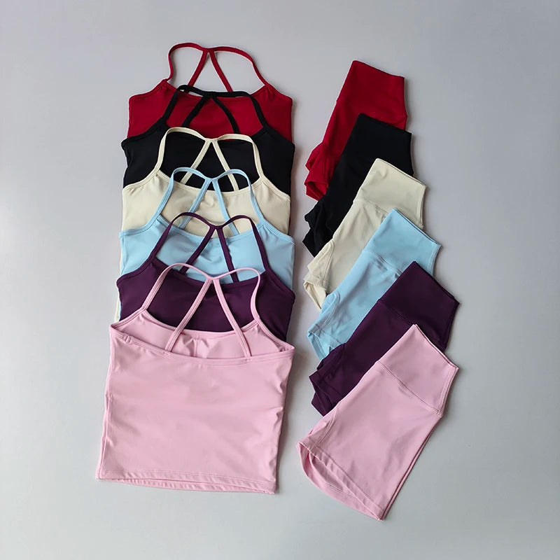 Everyday Solid Sleeveless True-To-Size Fit Two-Piece Yoga Set